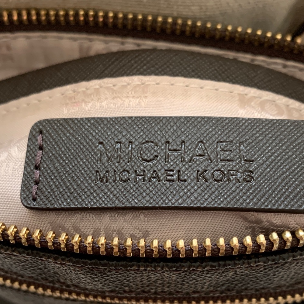 Michael Kors Dark Brown Wristlet with Gold Accents with signature MK - Picture 5 of 11